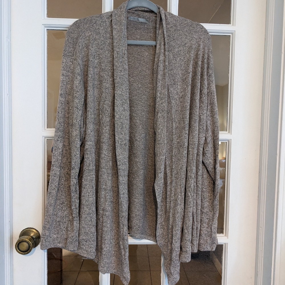 Women's 2X Soft Stretchy Light Brown Open Cardigan Sweater